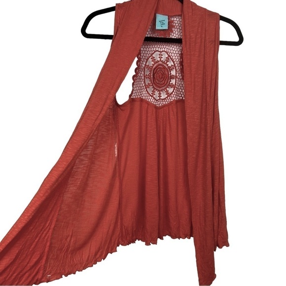 HIP Happening in the Present Orange Lace Knit Sleeveless Vest Cardigan M - Picture 7 of 11